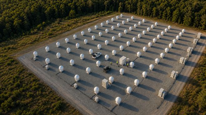 Aerial view of a completed ground station